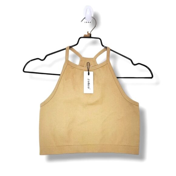 NWT J.o & Co Selena High Neck Cropped Ribbed Top in Warm Sand Sz XS/S - Picture 3 of 12
